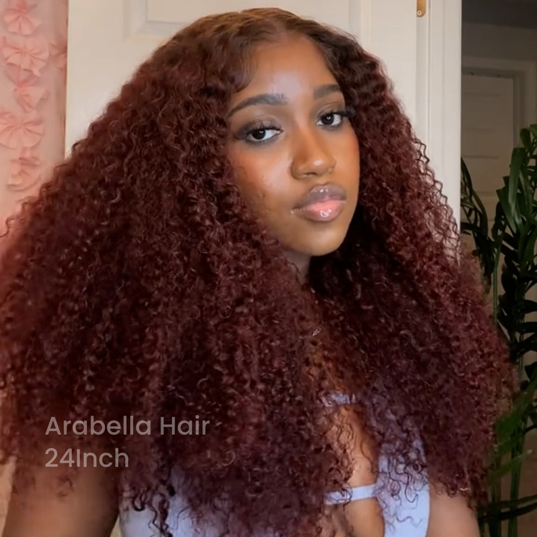 26"= $213 | Arabella 6x5 invisible knots Glueless Reddish Brown Ombre Kinky Curly Wig Pre-cut Lace Beginner Friendly