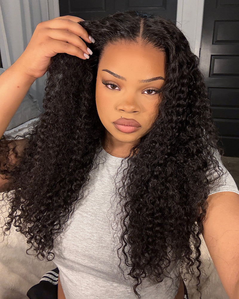 22" = $144 | Arabella 13x4 Frontal Lace Jerry Curly Wig Invisible Knots Natural Black Realistic Hairline