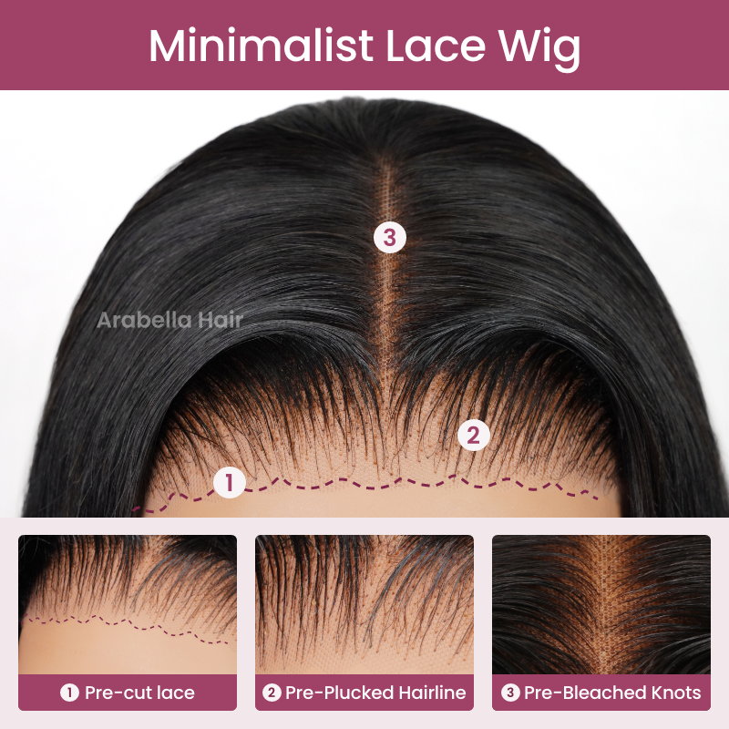Arabella 13x4 Frontal Lace Straight Bob Wig Invisible Knots Natural Black Realistic Hairline
