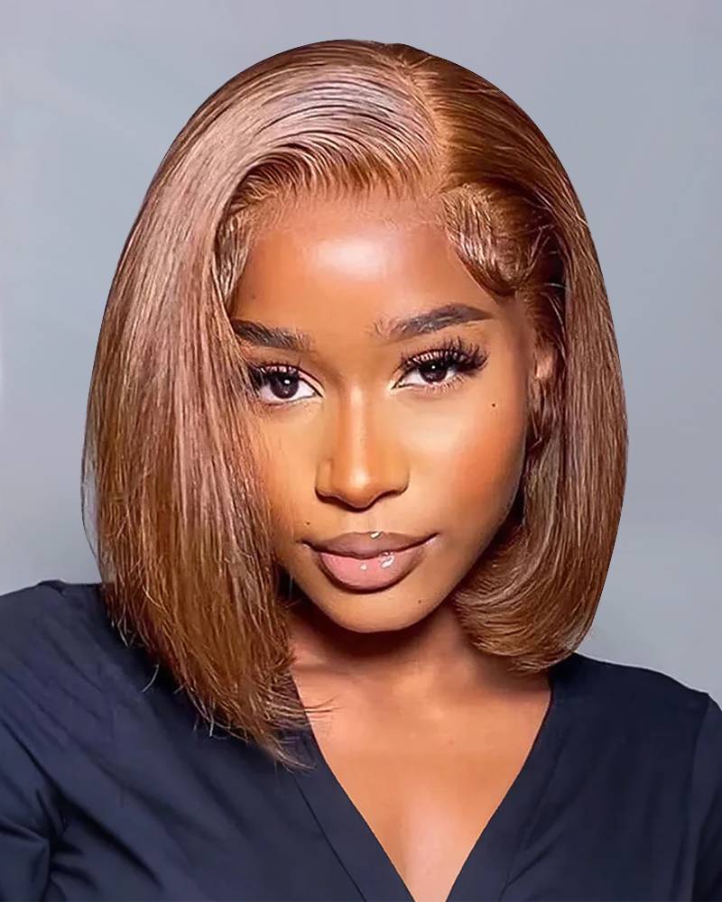 Arabella 13x6 Frontal Lace Chocolate Brown Straight Bob Wig Invisible Knots Realistic Hairline