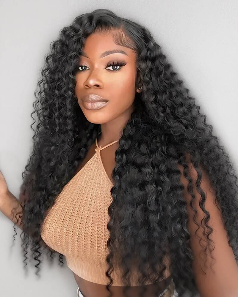 16"=$117 | Arabella 13x6 Frontal Lace Deep Wave Wig Invisible Knots Natural Black Realistic Hairline