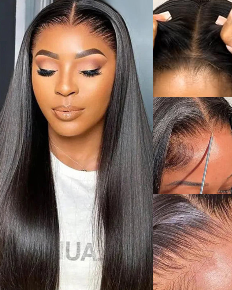 Arabella 6x5 Invisible Knots Glueless & 13x4 Frontal Lace Silky Straight Wig Pre-cut Lace Natural Black Beginner Friendly