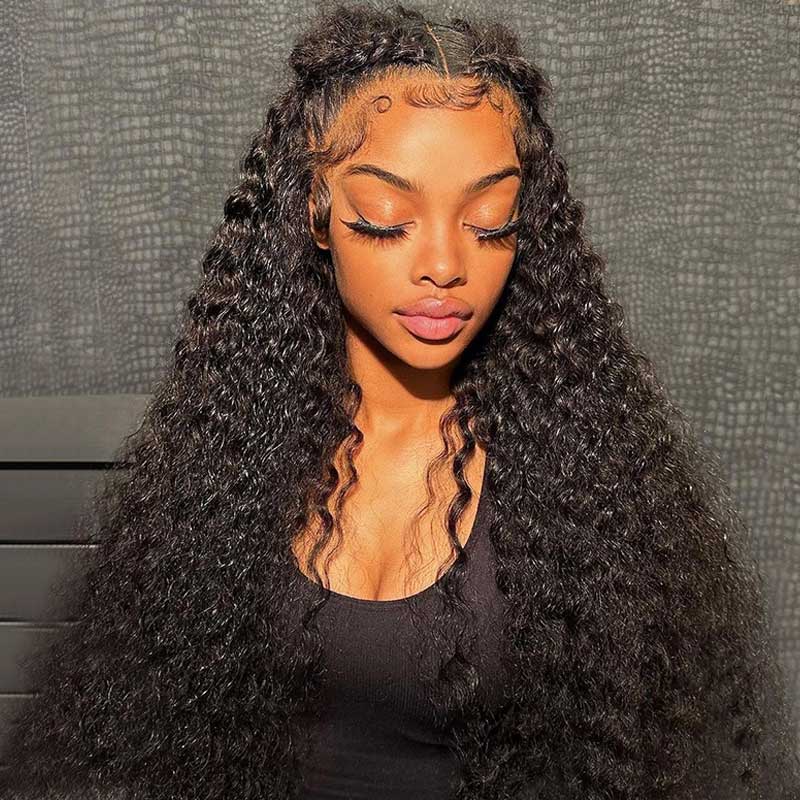 16"=$117 | Arabella 13x6 Frontal Lace Deep Wave Wig Invisible Knots Natural Black Realistic Hairline