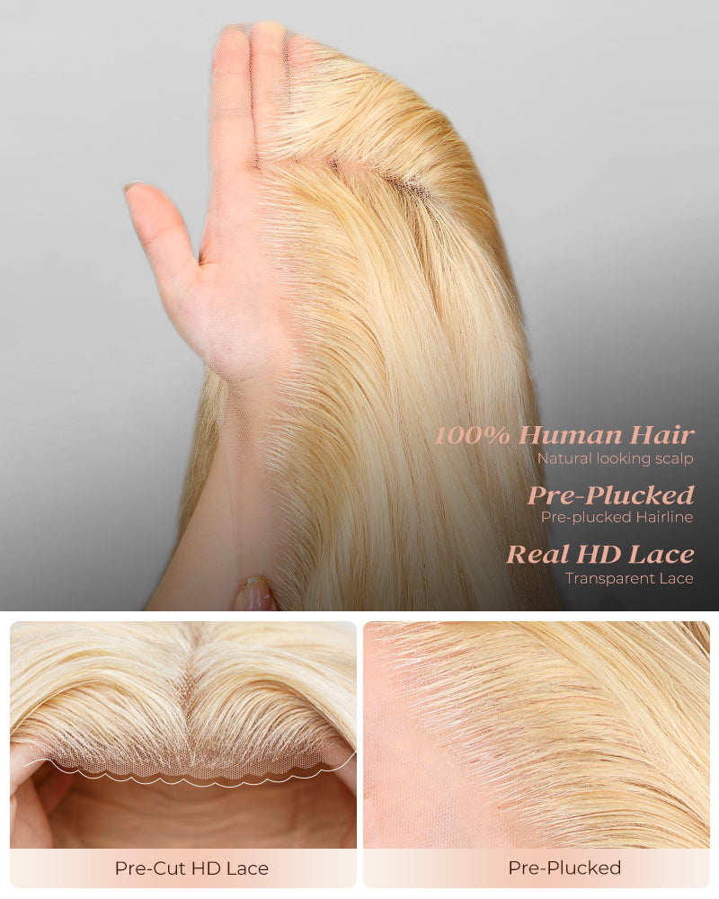 Arabella 13x4 Frontal Lace & 6x5 Invisible Knots Glueless 613 Blonde Body Wave Wig Invisible Knots Realistic Hairline