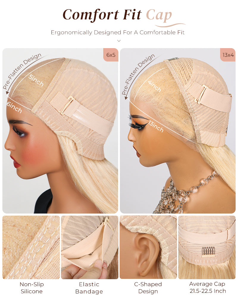 Arabella 13x4 Frontal Lace & 6x5 Invisible Knots Glueless 613 Blonde Body Wave Wig Invisible Knots Realistic Hairline