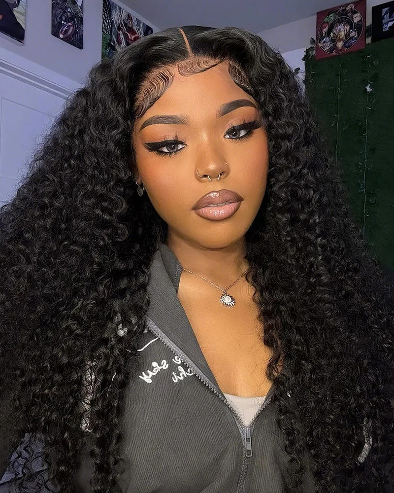 22" = $144 | Arabella 13x4 Frontal Lace Jerry Curly Wig Invisible Knots Natural Black Realistic Hairline