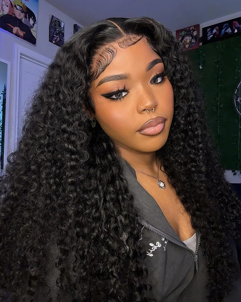 22" = $144 | Arabella 13x4 Frontal Lace Jerry Curly Wig Invisible Knots Natural Black Realistic Hairline