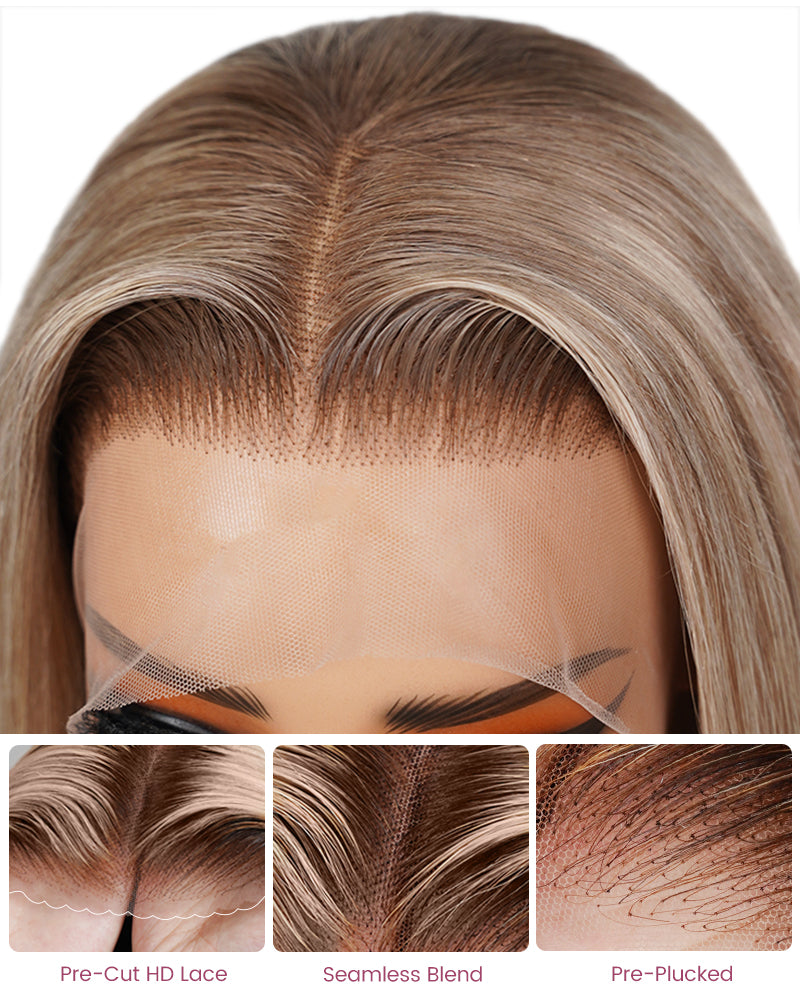 【Bogo Sale】Limited Design Ash Blonde Ombre Colored Easy-Wear Glueless 6x5 Pre-Cut Lace Human Hair Wigs