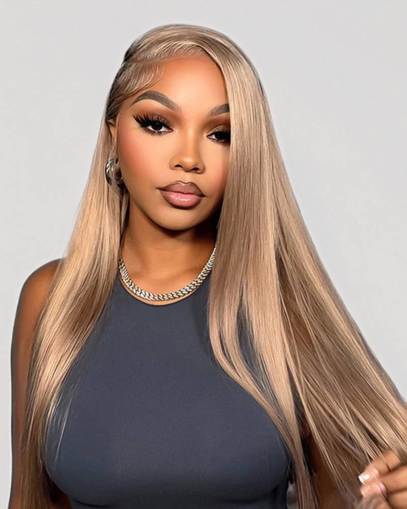 【30" Super Sale】Ash Honey Blonde Color Minimalist Blonde Series Glueless 13x4 Lace Front Wavy/Straight Human Hair Wig