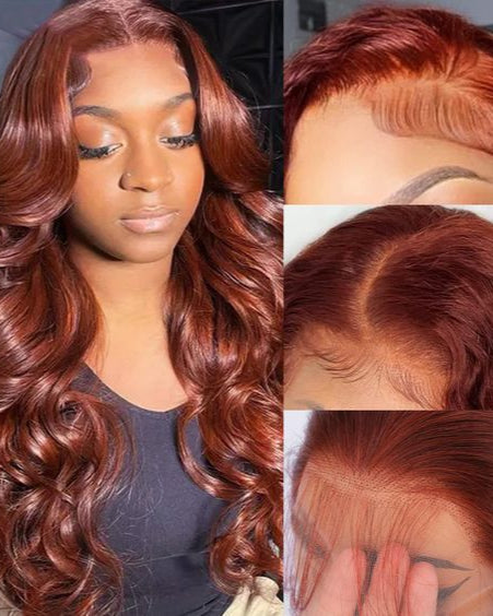 Arabella 13x4/6x5 Lace Glueless Reddish Brown Body Wave Wig Invisible Knots Realistic Hairline