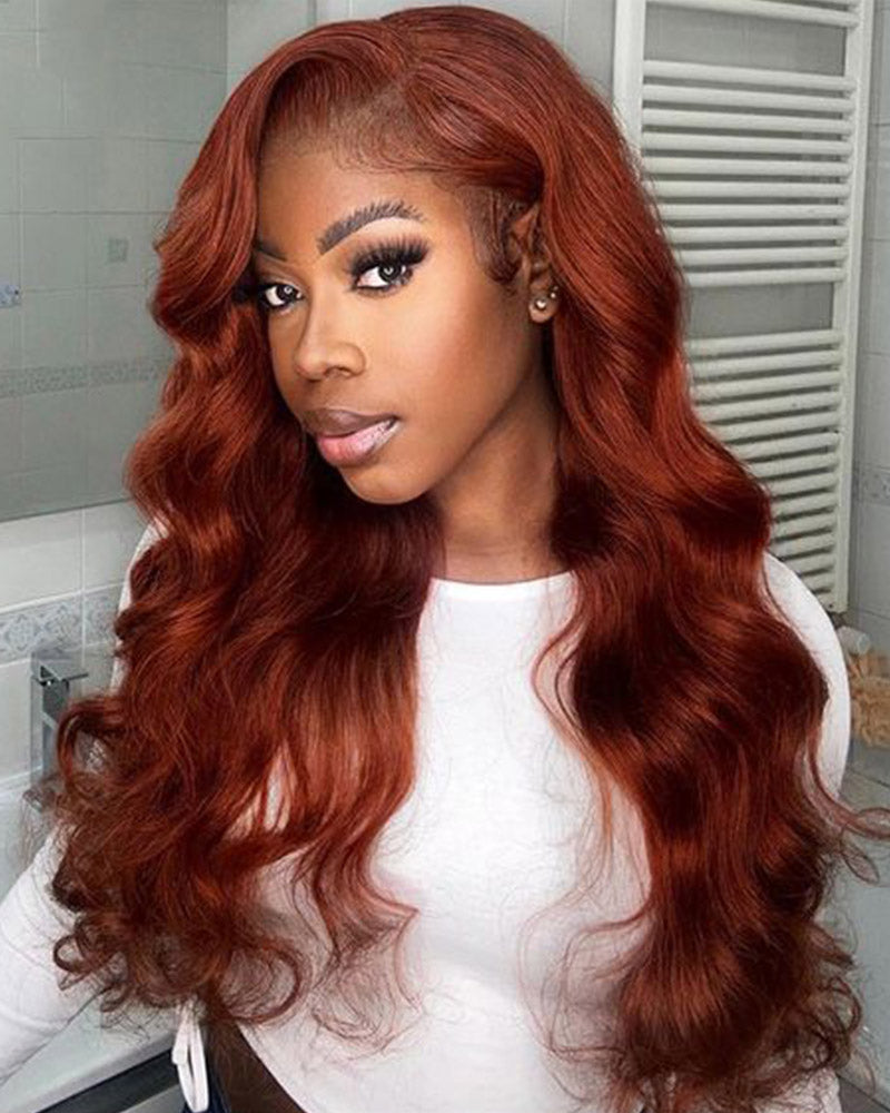 Arabella 13x4/6x5 Lace Glueless Reddish Brown Body Wave Wig Invisible Knots Realistic Hairline