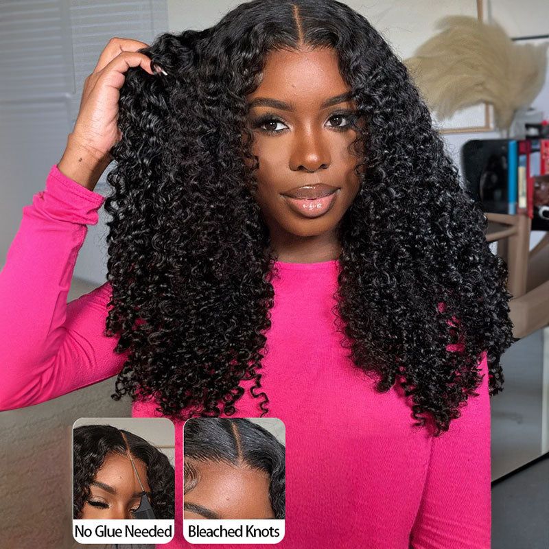 Arabella 13x4 Frontal Lace Jerry Curly Wig Invisible Knots Natural Black Realistic Hairline