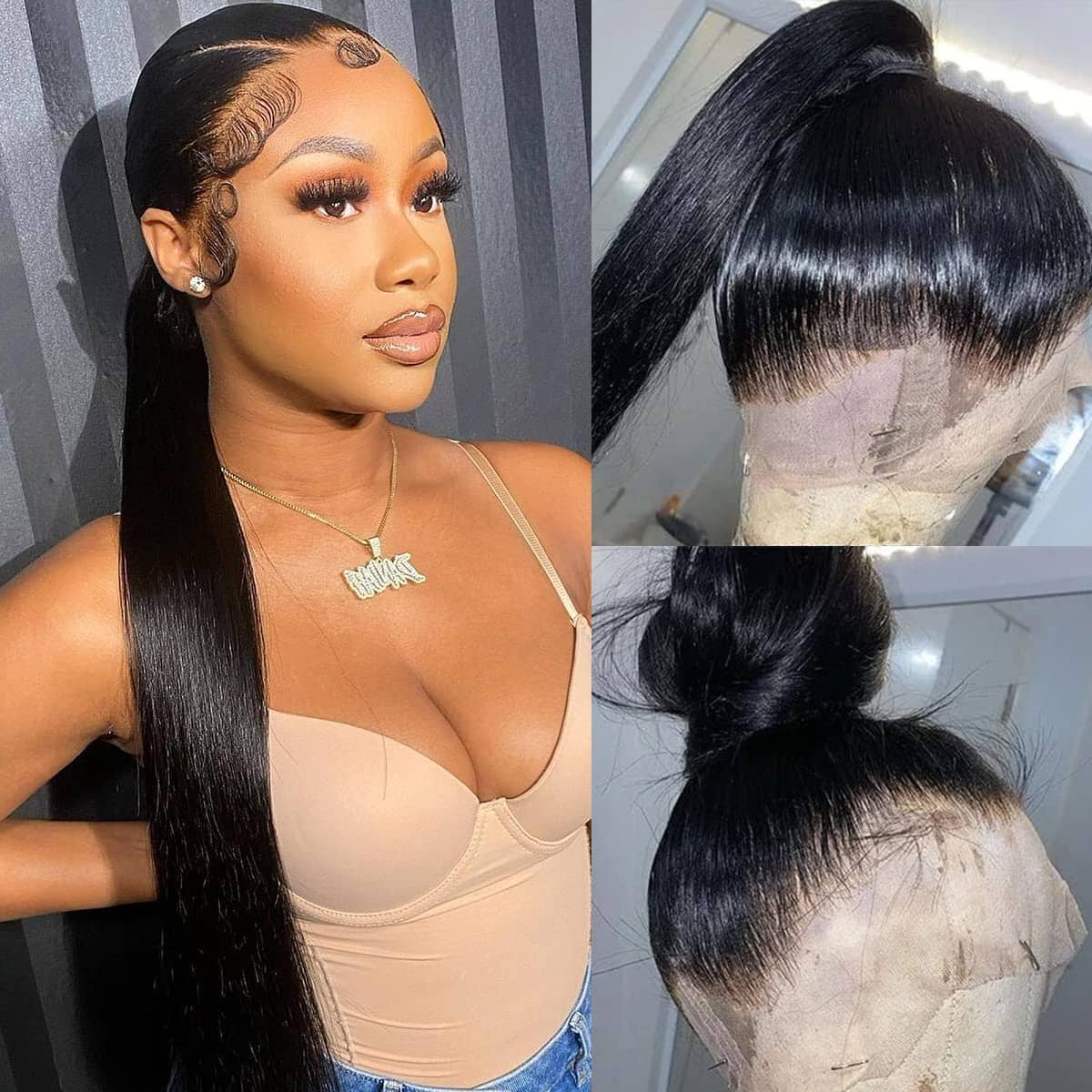 360 Lace Frontal Natural Black Long Straight Wig Free Part Ponytail Style Human Hair Wig -Arabella Hair Wigs Arabella Hair