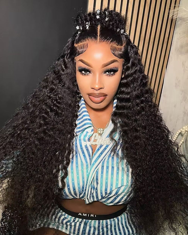 18"=$141 | Arabella 360 Full Lace Glueless Jerry Curly Wig Invisi Drawstring Natural Black Pull & Go