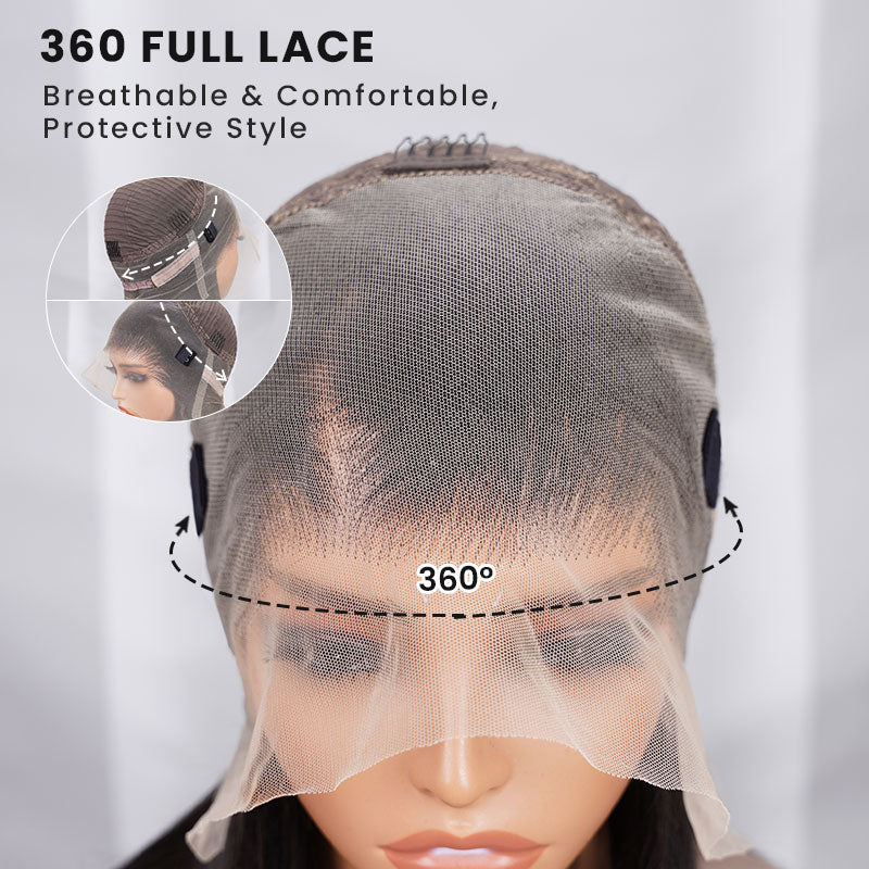 18"=$141 | Arabella 360 Full Lace Glueless Jerry Curly Wig Invisi Drawstring Natural Black Pull & Go