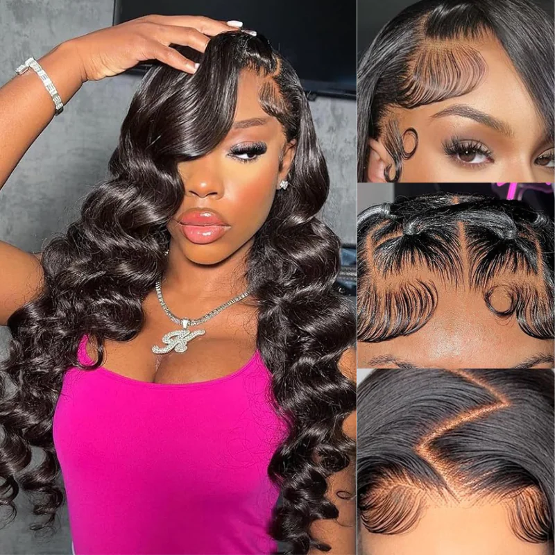 18"=$141 | Arabella 360 Full Lace Glueless Loose Deep Wave Wig Invisi Drawstring Natural Black Pull & Go