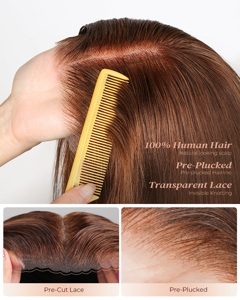 Arabella 6x5 Invisible Knots Glueless Chocolate Brown Straight Wig Pre-cut Lace Beginner Friendly