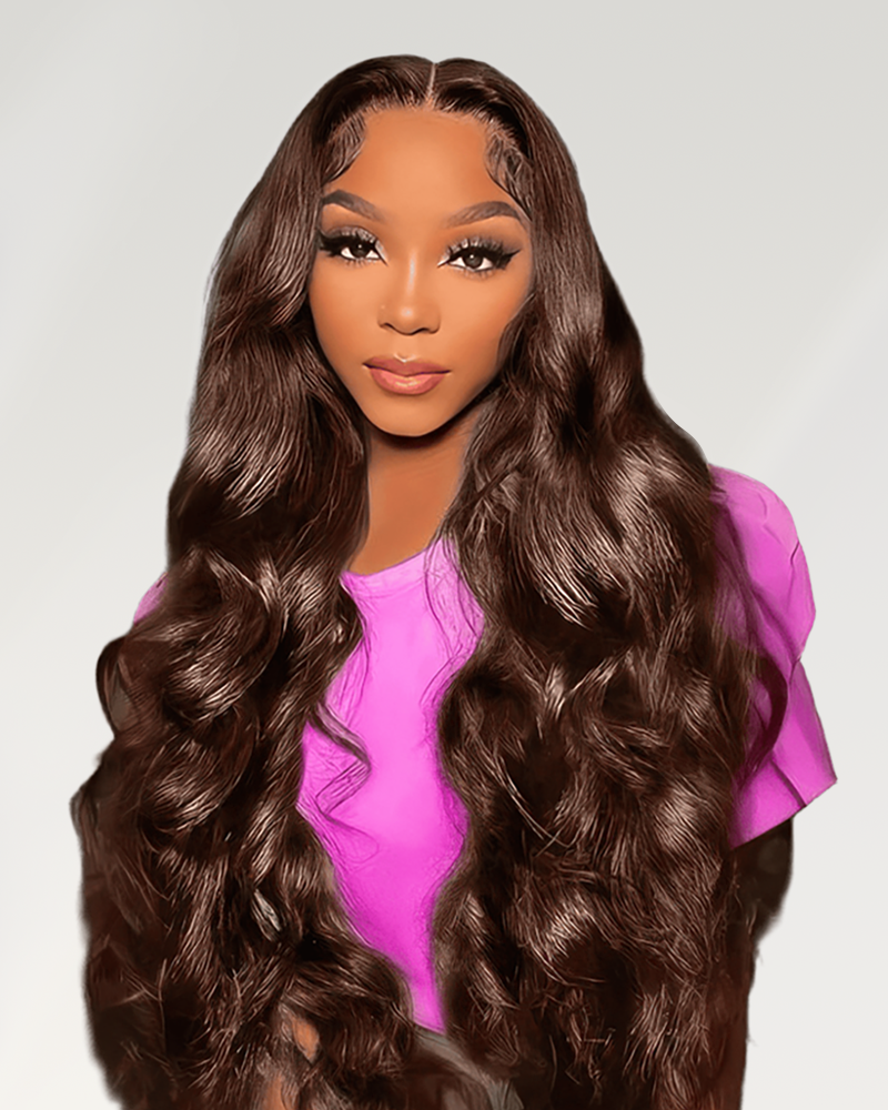 Arabella 13x4 Frontal Lace & 6x5 Invisible Knots Glueless Chocolate Brown Body Wave/Silky Straight Wig Invisible Knots Realistic Hairline