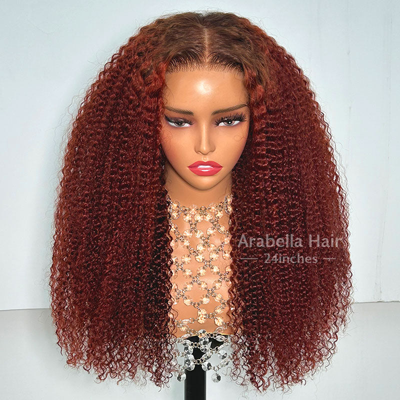 26"= $213 | Arabella 6x5 invisible knots Glueless Reddish Brown Ombre Kinky Curly Wig Pre-cut Lace Beginner Friendly