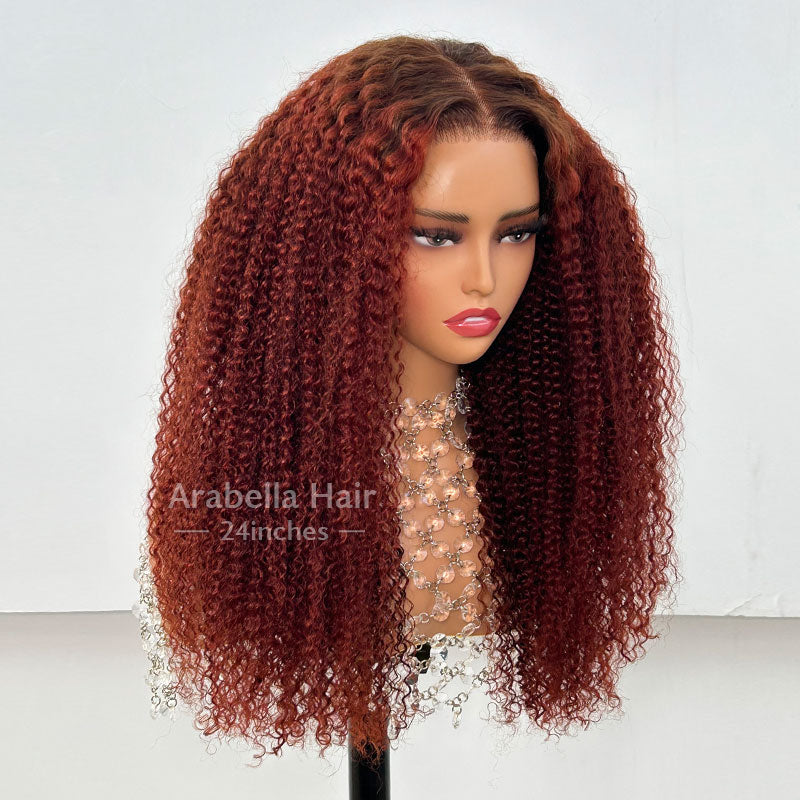 26"= $213 | Arabella 6x5 invisible knots Glueless Reddish Brown Ombre Kinky Curly Wig Pre-cut Lace Beginner Friendly