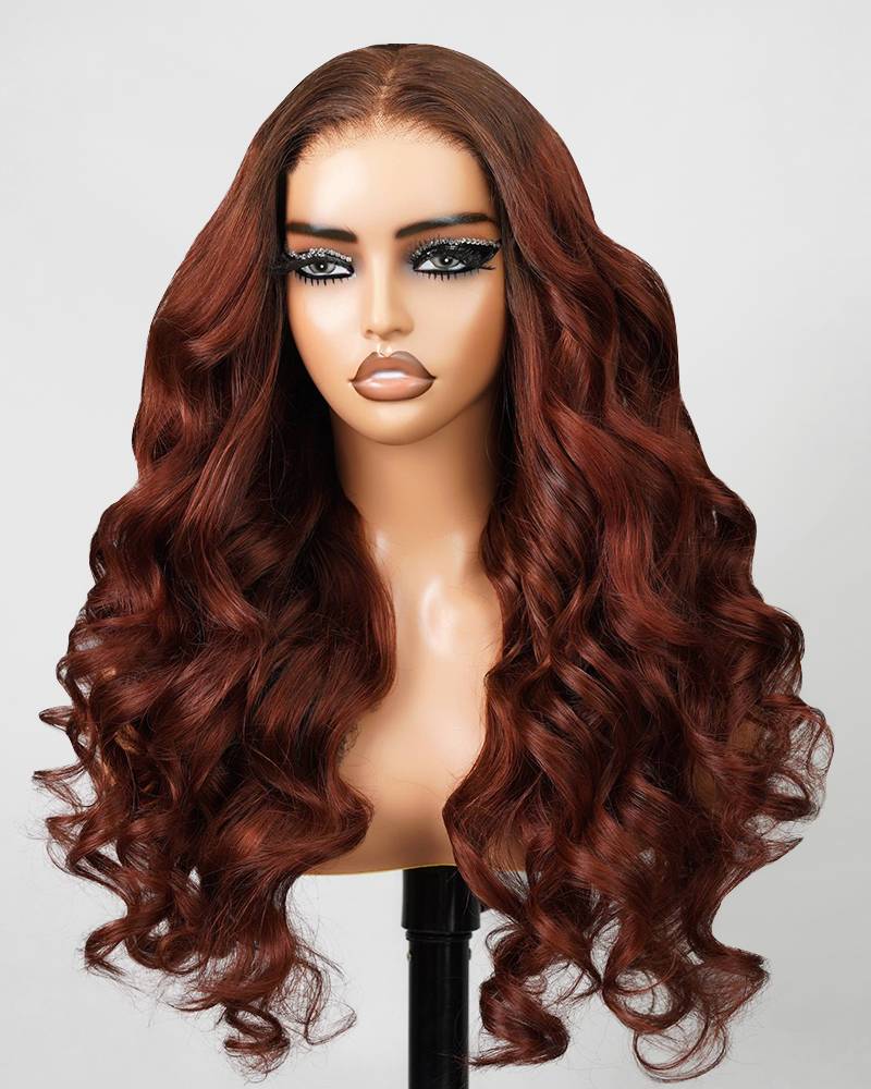26"=$167 | Arabella 6 Inches Deep Part Reddish Brown Ombre Loose Body Wave Wig 100% human hair wig