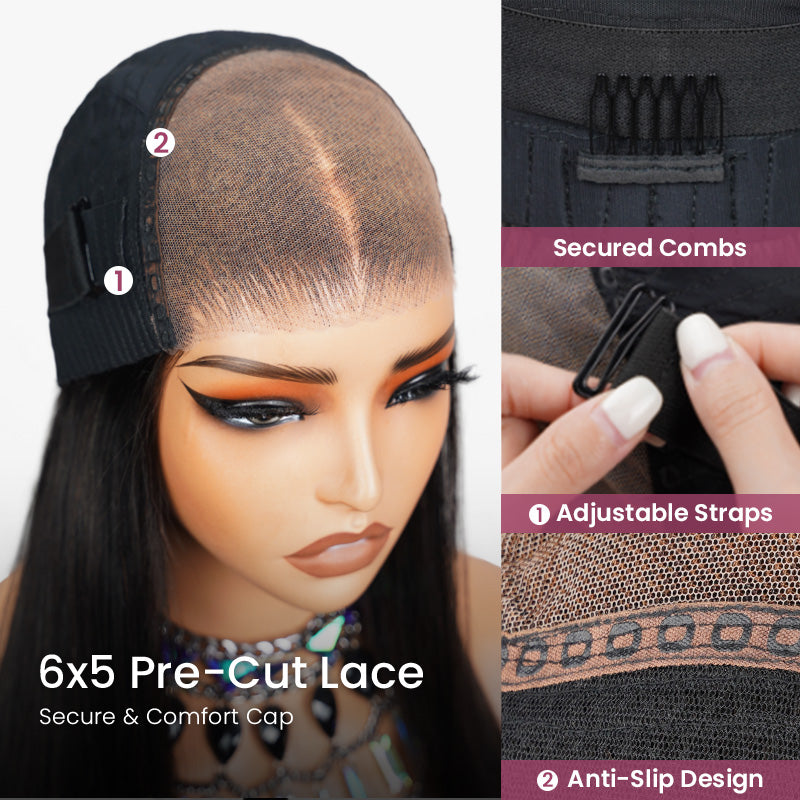 Arabella 【30" Super Sale】 6x5 Invisible Knots Glueless & 13x4 Lace Front Pre-Bleached Knots Natural Black Body Wave/Straight/Curly Human Hair Wig