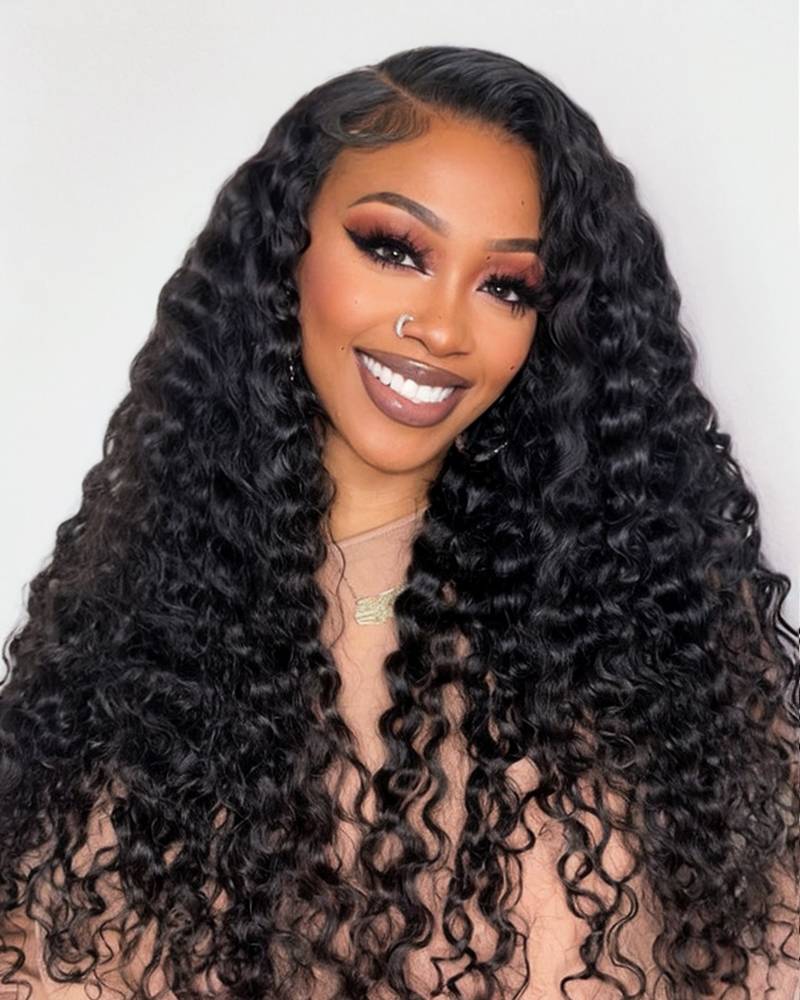 Arabella 6x5 Invisible Knots Glueless Lace Deep Wave Wig Pre-cut Lace Natural Black Beginner Friendly