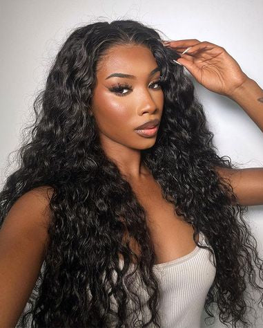 Arabella 6x5/13x4 Lace Glueless Water Wave Wig Pre-cut Lace Natural Black Beginner Friendly