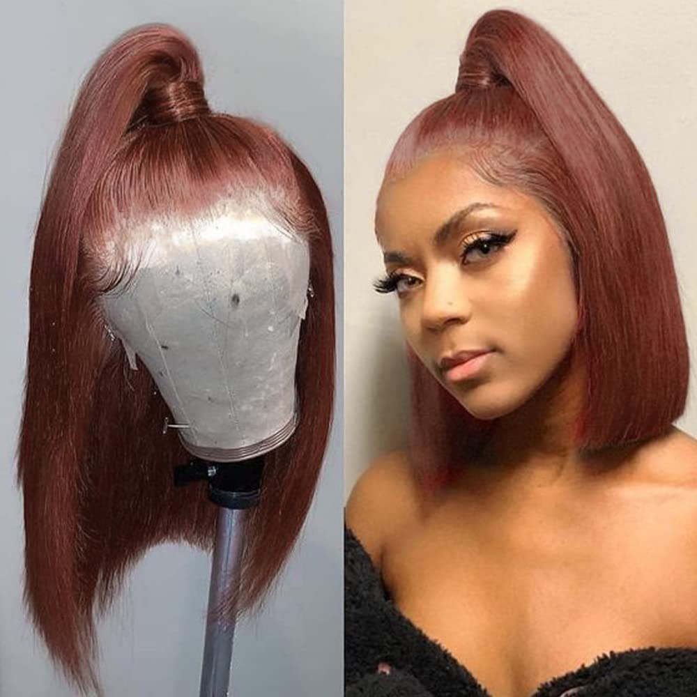12" = $78 | Arabella 6x5 Invisible Knots & 13x4 Frontal Lace Reddish Brown Straight Bob Wig Pre-cut Lace Beginner Friendly