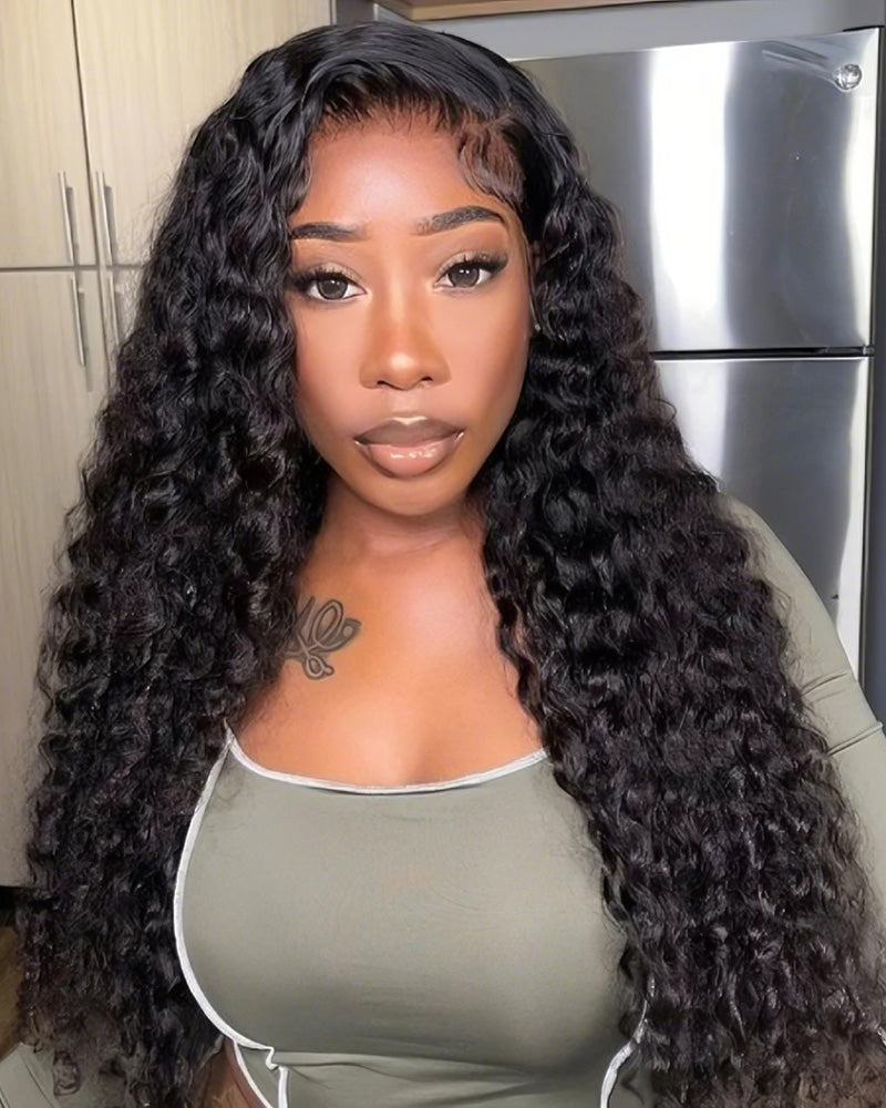 Arabella 6x5 Invisible Knots Glueless Lace Deep Wave Wig Pre-cut Lace Natural Black Beginner Friendly