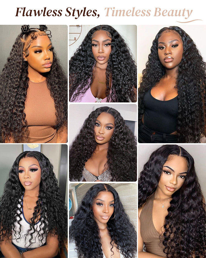 Arabella 6x5 Invisible Knots Glueless Lace Deep Wave Wig Pre-cut Lace Natural Black Beginner Friendly