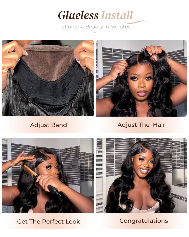 Arabella 6x5 Invisible Knots Glueless Body Wave Wig Pre-cut Lace Natural Black Beginner Friendly