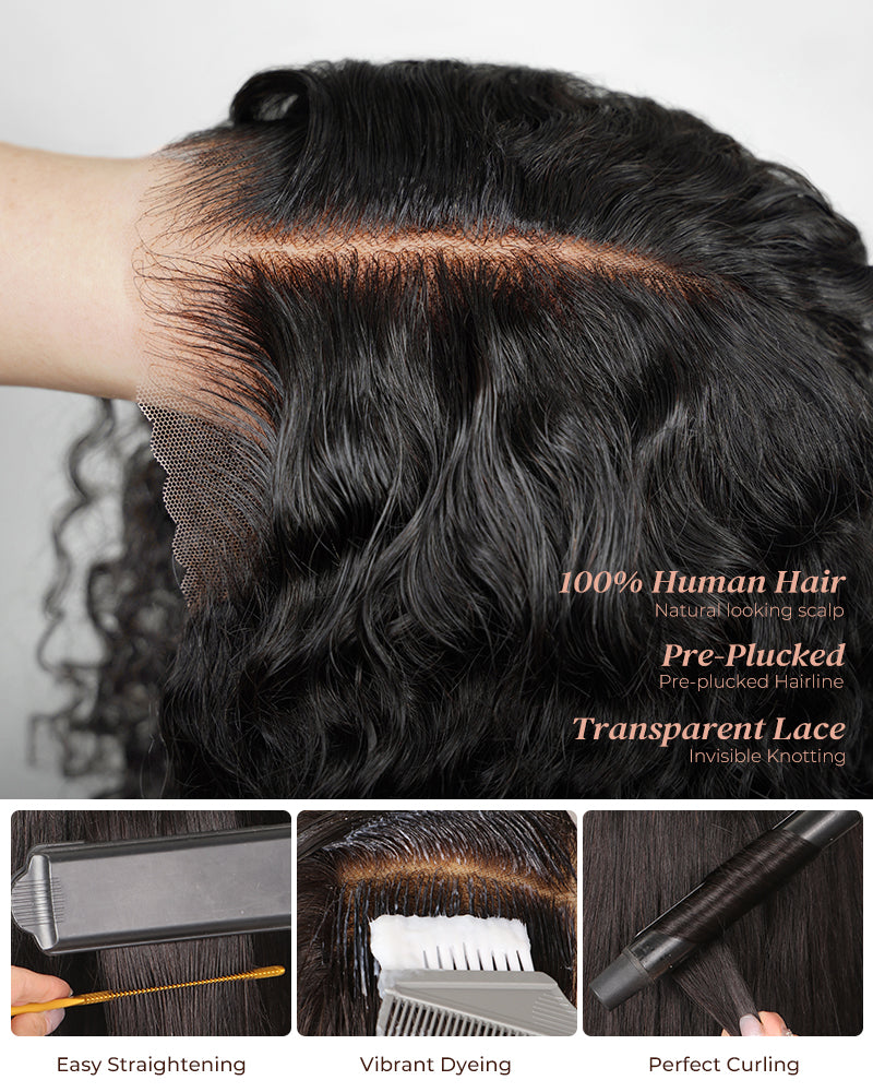 Arabella 6x5/13x4 Lace Glueless Loose Deep Wave Bob Wig Pre-cut Lace Natural Black Beginner Friendly