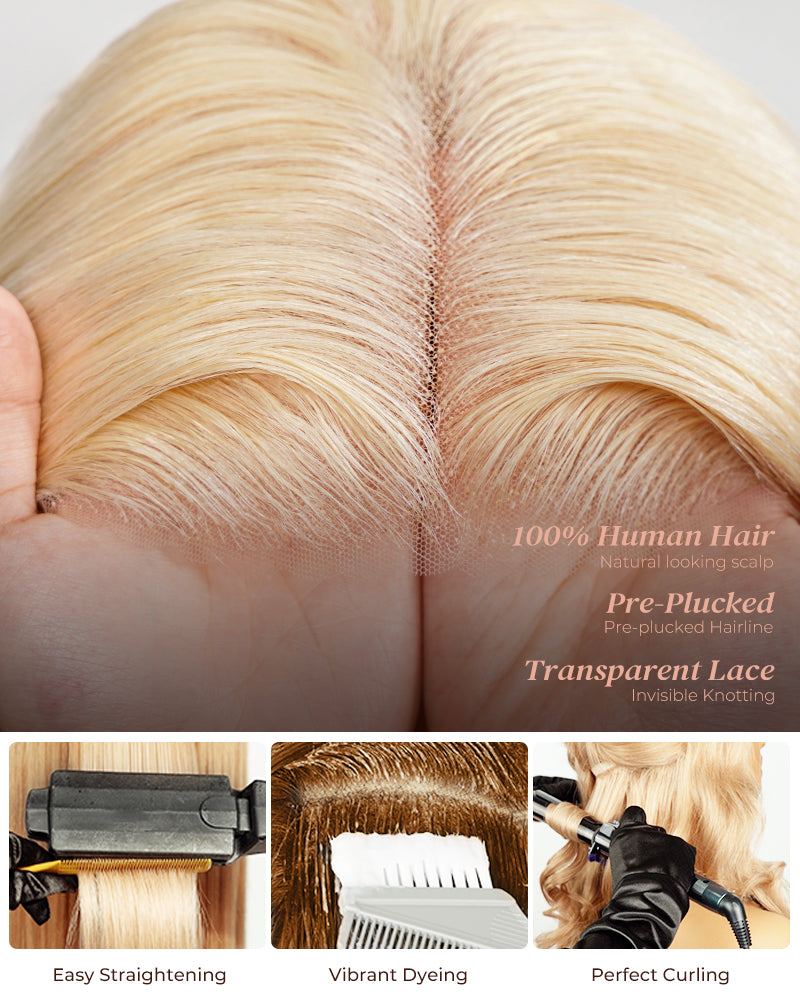 Arabella 6x5 invisible knots Glueless 613 Blonde Silky Straight Wig Pre-cut Lace Beginner Friendly