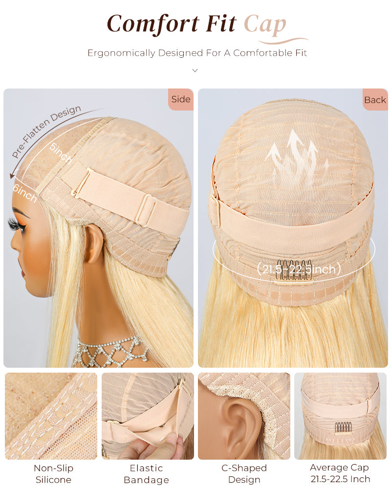 Arabella 6x5 Invisible Knots Glueless & 13x4 Frontal Lace Straight Bob Wig Pre-cut Lace 613 Blonde Beginner Friendly