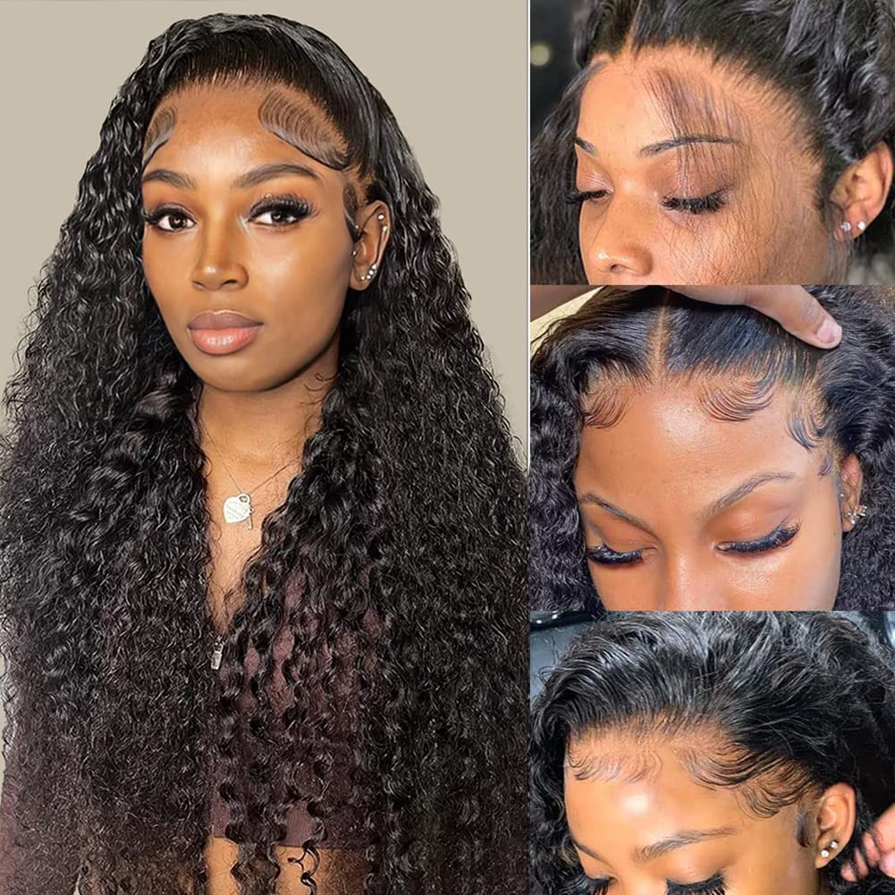 18"=$141 | Arabella 360 Full Lace Glueless Deep Wave Wig Invisi Drawstring Natural Black Pull & Go