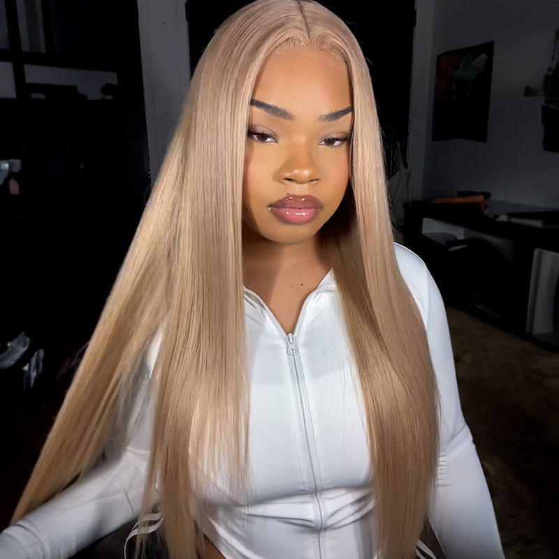 【30" Super Sale】Ash Honey Blonde Color Minimalist Blonde Series Glueless 13x4 Lace Front Wavy/Straight Human Hair Wig