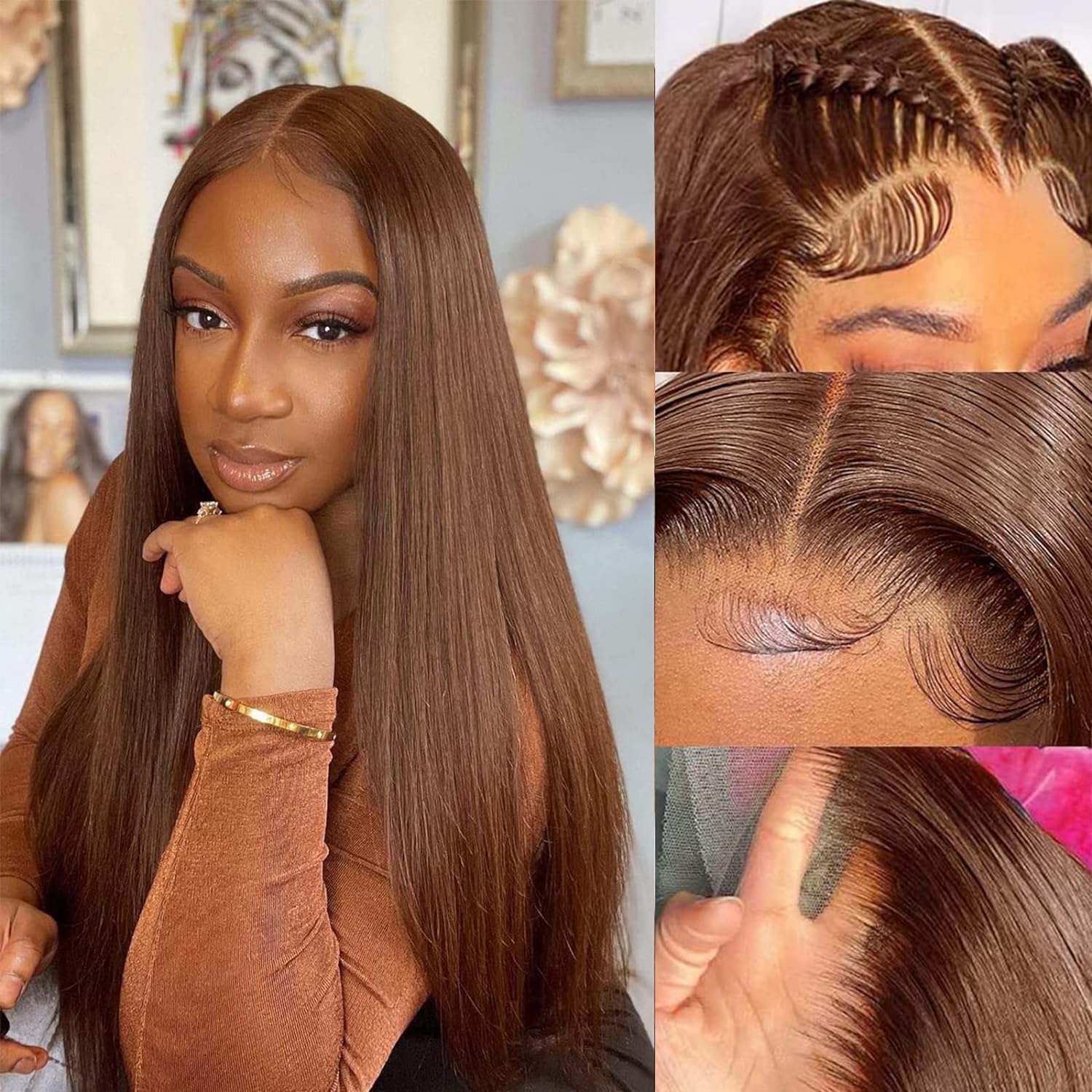 Arabella 6x5/13x4 Lace Glueless Chocolate Brown Straight Wig Pre-cut Lace Beginner Friendly