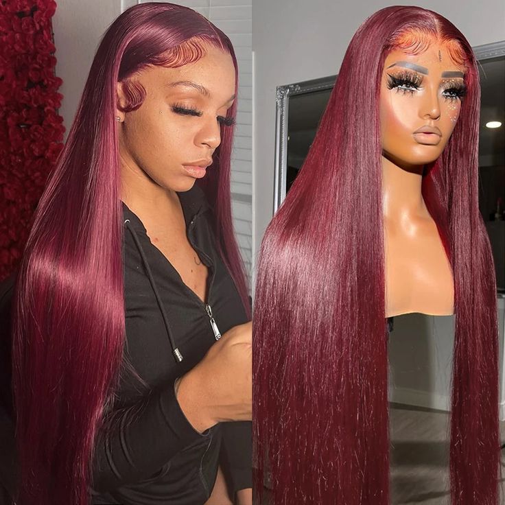 Arabella 6x5/13x4 Lace Glueless Burgundy 99J Straight Wig Pre-cut Lace Beginner Friendly