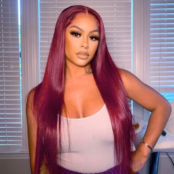 Arabella 6x5/13x4 Lace Glueless Burgundy 99J Straight Wig Pre-cut Lace Beginner Friendly