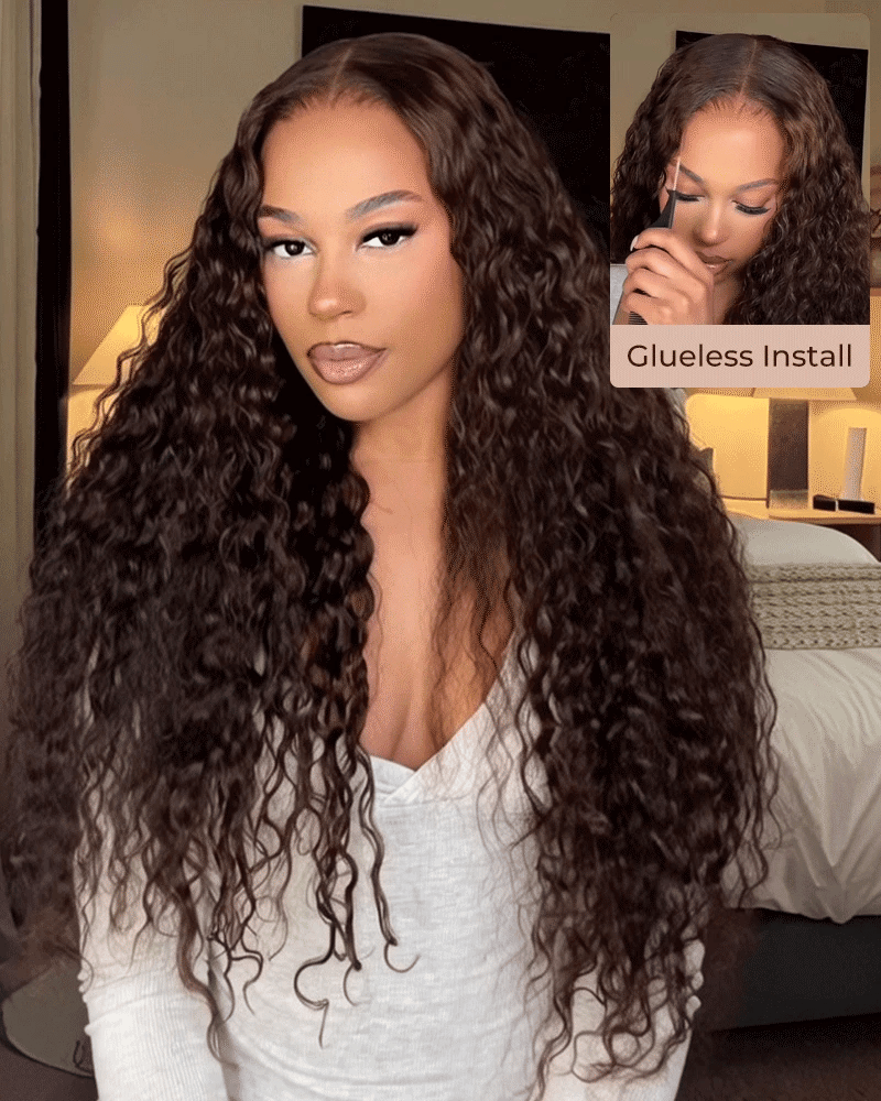Arabella 13x6 Three-Go™ Chocolate Brown Glueless Wig Water Wave With Drawstring 100% Human Hair Wig