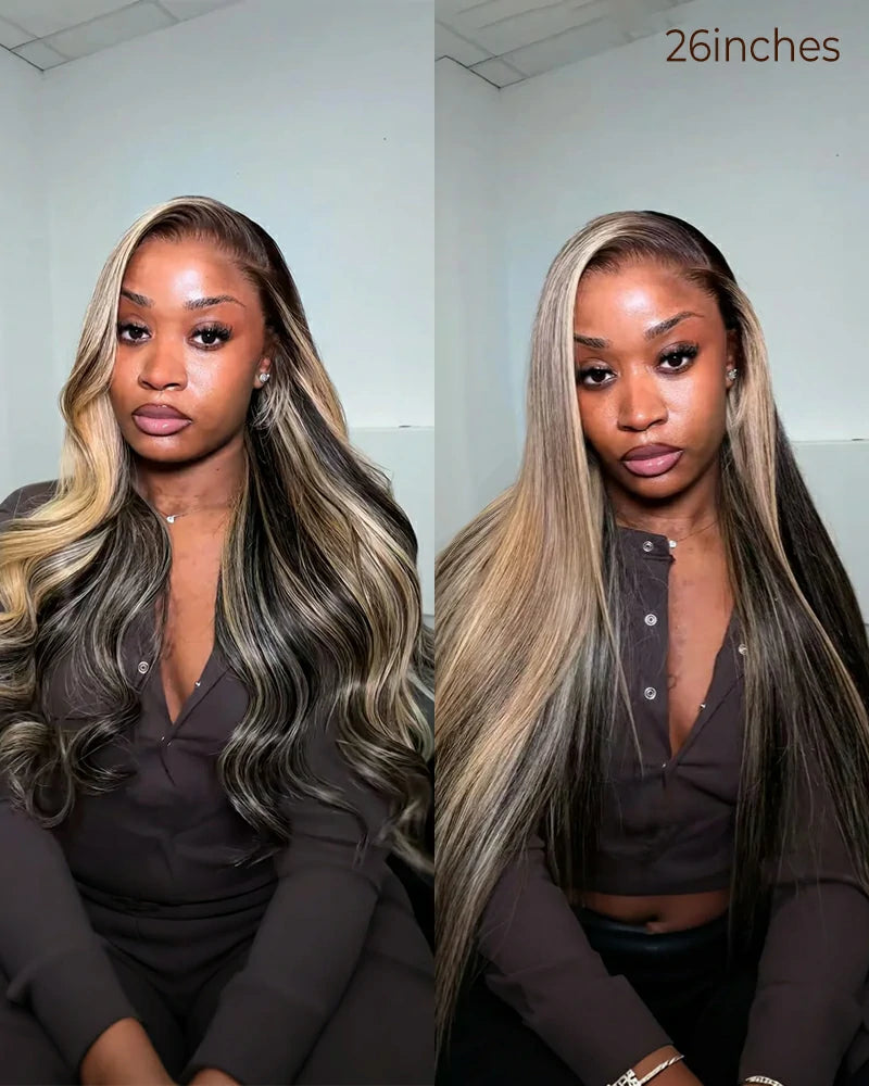 Arabella 6x5/13x6 Glueless Wig Ombre Platinum Blonde Balayage Highlights Loose Body Wave Wig Pre-cut Lace Beginner Friendly
