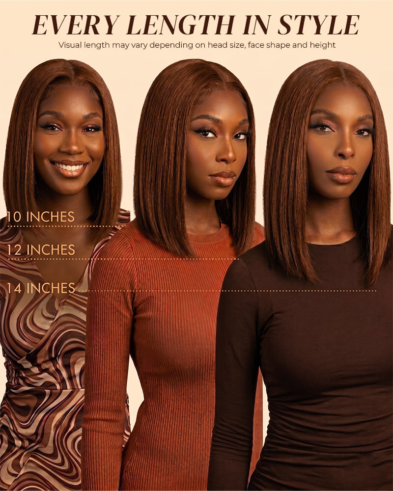 Arabella 13x6 Three-Go™ 250% Density Chocolate Brown Glueless Wig Straight Bob Wig With Drawstring