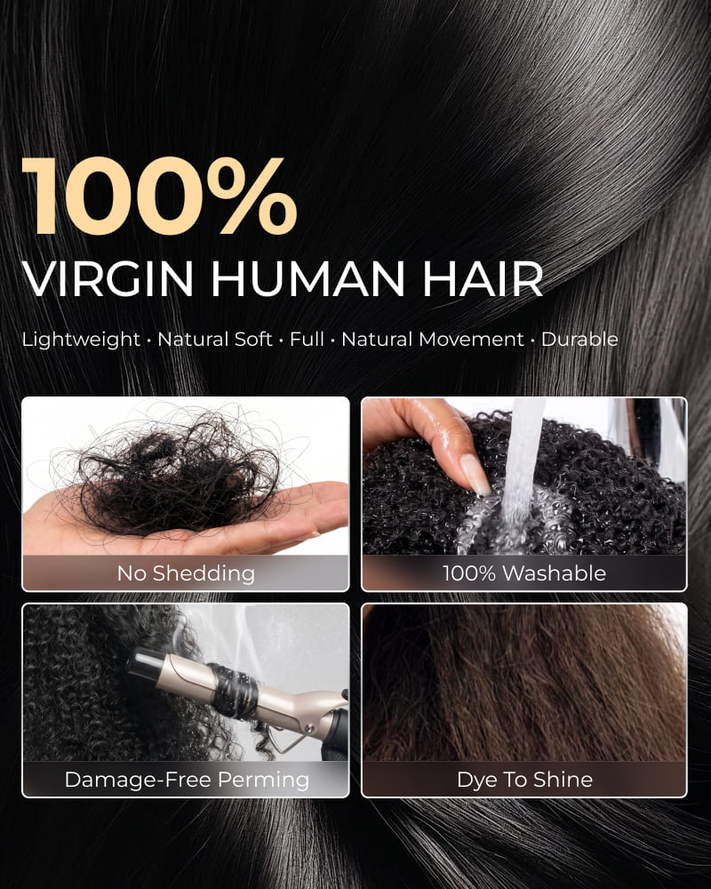 Arabella Yaki Straight Ponytail with Burmese Curly Natural Black Hair Extensions Instant Volume 100% Human Hair