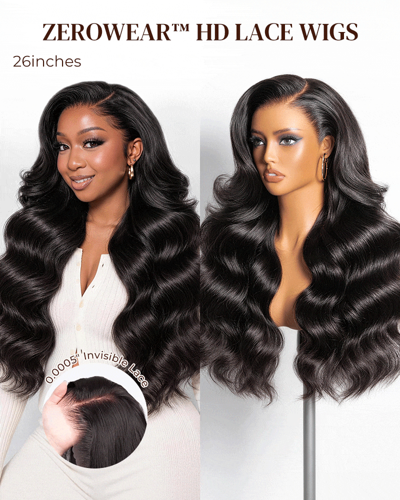 Arabella 13x6 Zerowear™ Invisible HD Lace Glueless Wig 300% High Density Super Double Drawn Body Wave Natural Black 100% Human Hair