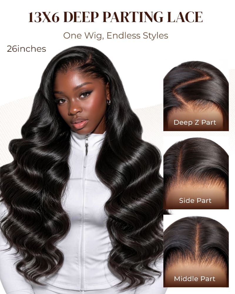 Arabella 13x6 Zerowear™ Invisible HD Lace Glueless Wig 300% High Density Super Double Drawn Body Wave Natural Black 100% Human Hair
