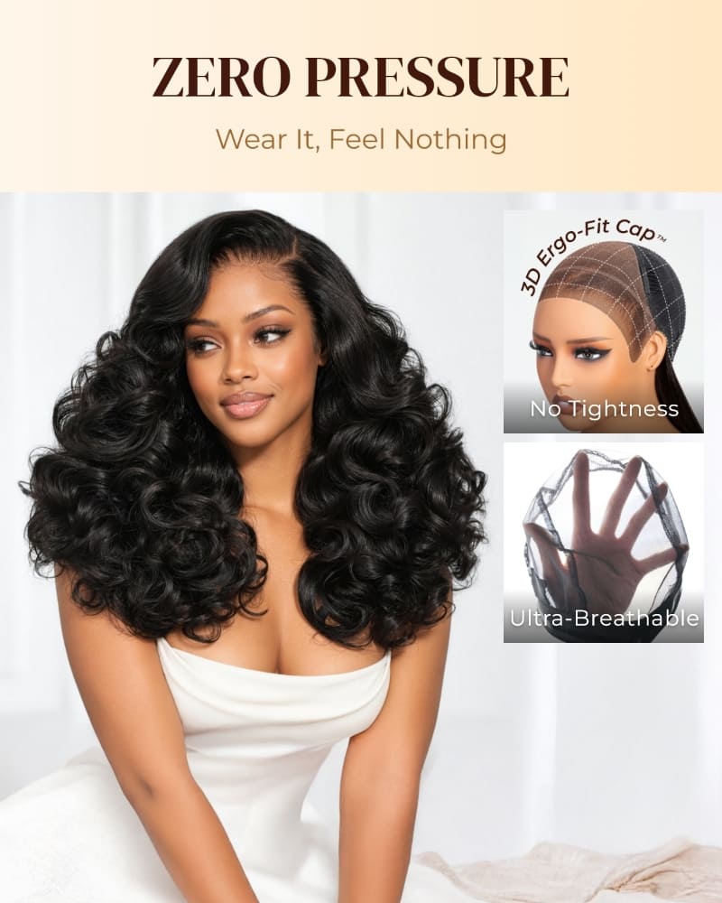Arabella Zerowear™ Invisible HD Lace Glueless Wig 13x6 Lace Natural Black Bouncy Curl Wig 100% Human Hair