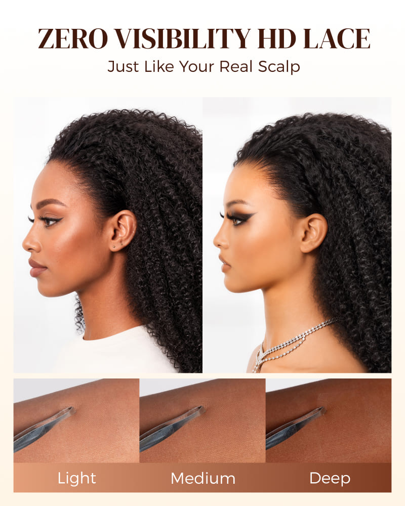 Arabella 13x6 Zerowear™ Invisible HD Lace Glueless Wig 300% High Density Super Double Drawn Afro Curly Natural Black 100% Human Hair
