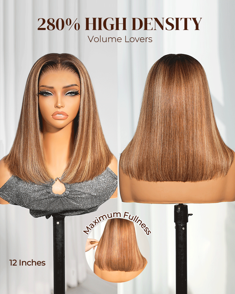 Arabella 13x6 Three-Go™ 280% High Density Ombre Highlight Honey Blonde Glueless Wig Straight Bob Wig With Drawstring