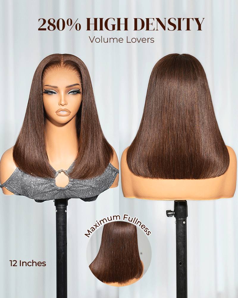 Arabella 13x6 Three-Go™ 280% High Density Chocolate Brown Glueless Wig Straight Bob Wig With Drawstring